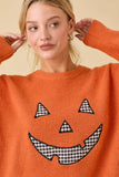 Pumpkin Face Patchwork Sweater Knit Top