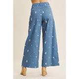 Embroidered Floral Cotton Spandex Pants