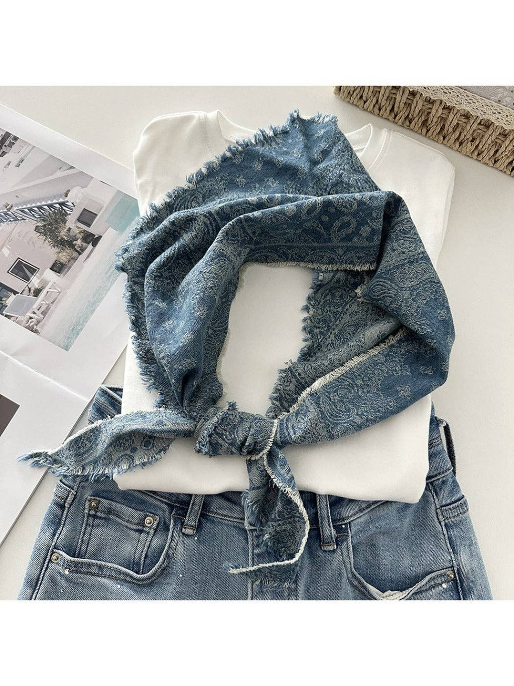 Unisex Vintage Frayed Triangle Scarf