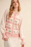 FLORAL RUFFLE SLEEVE SWEATER CARDIGAN MSW11097