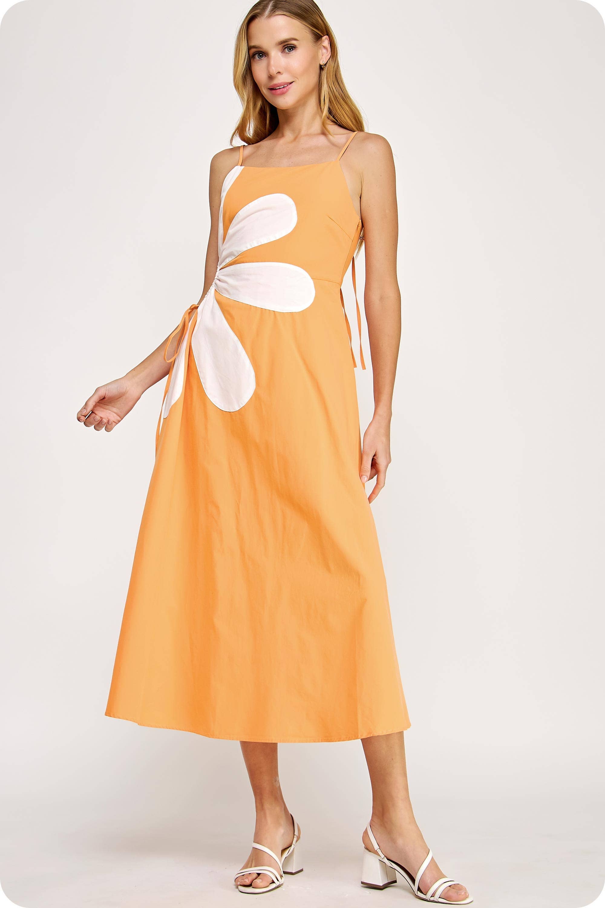 Sleeveless Side Cut-Out Flower Detail Midi Dress