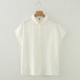 Gingham Soft Muslin Cotton Button-Down cap sleeve blouse