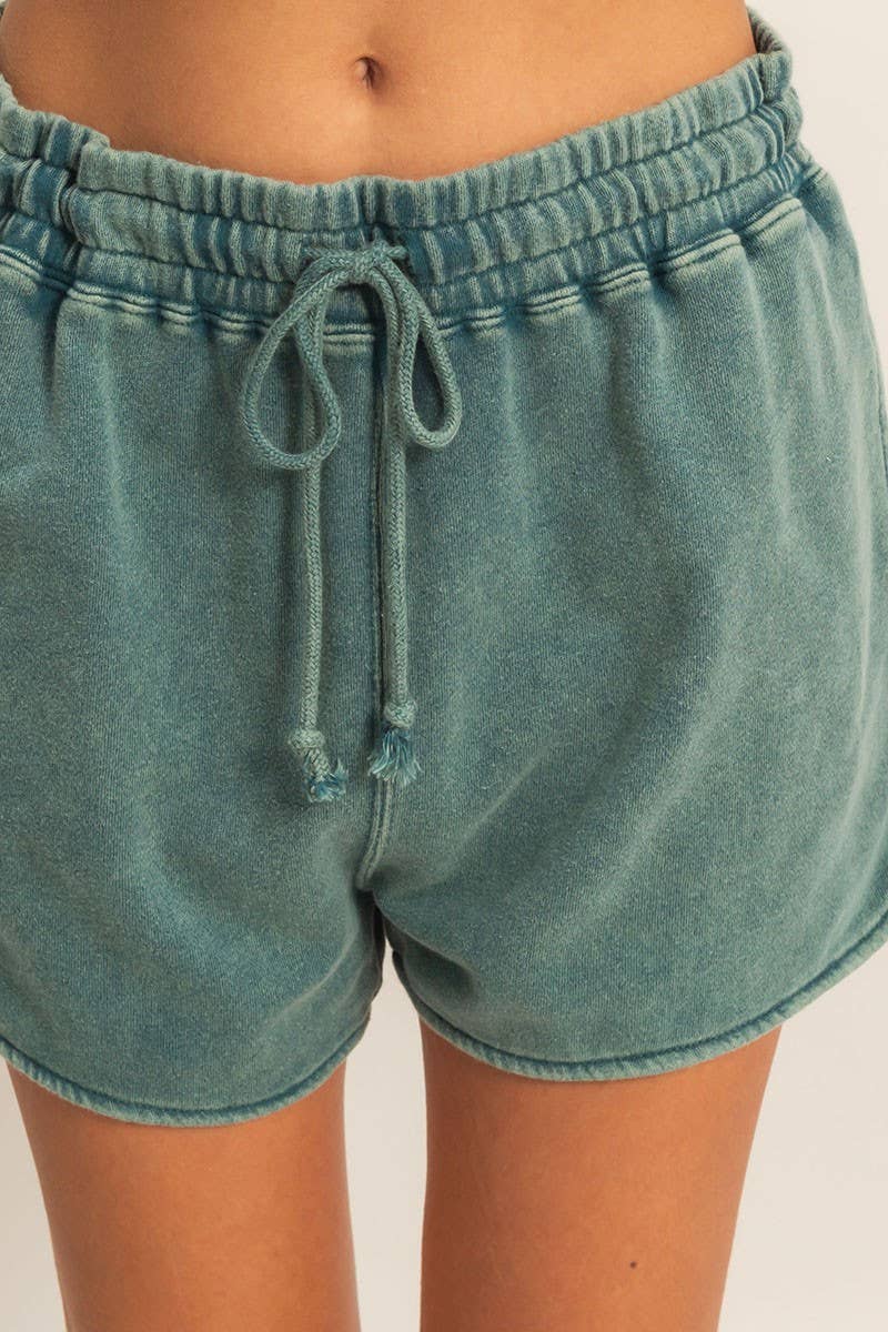 Acid Washed Elastic Waist Shorts