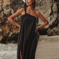 Pia One-Shoulder Cotton Maxi Dress – Black