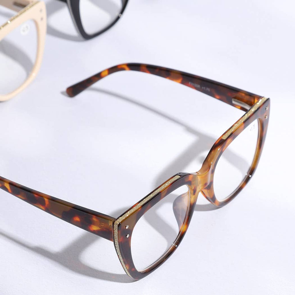 Wide Frame Glitter Side Fashion Reading Glasses