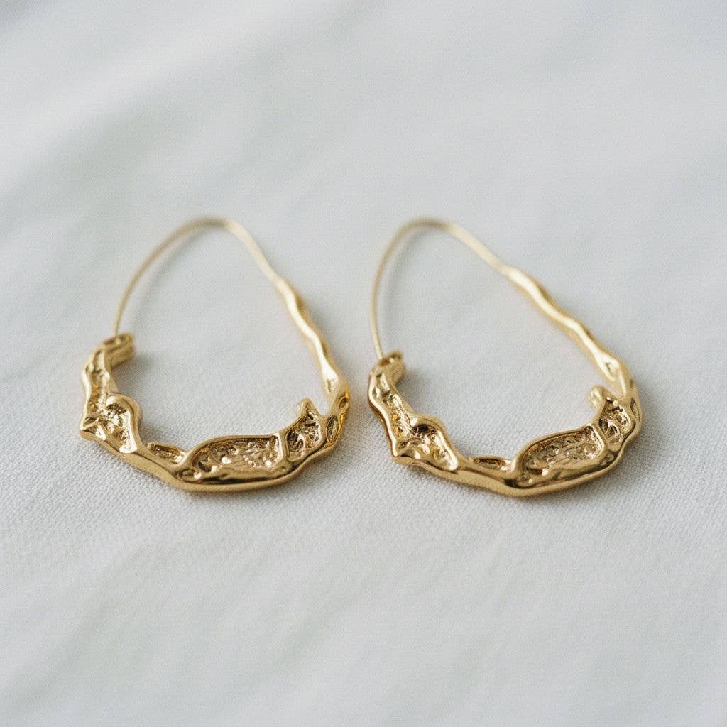 Gold Plated Lava Water Drop Hoop Earrings
