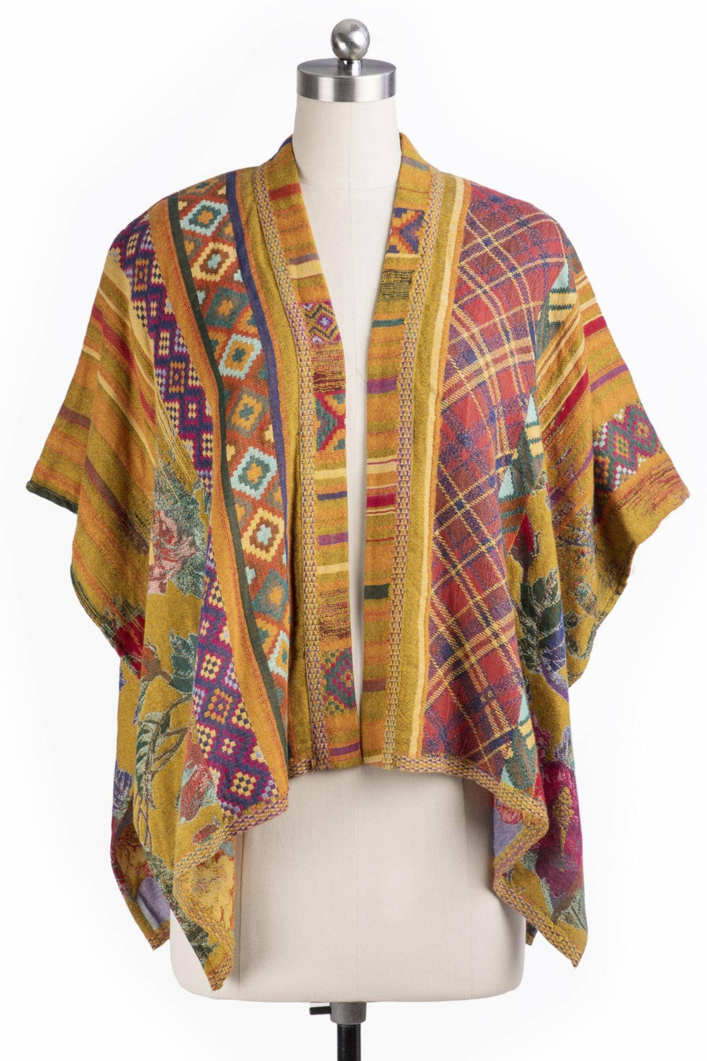 Thalia Floral Geometric Short Open Poncho
