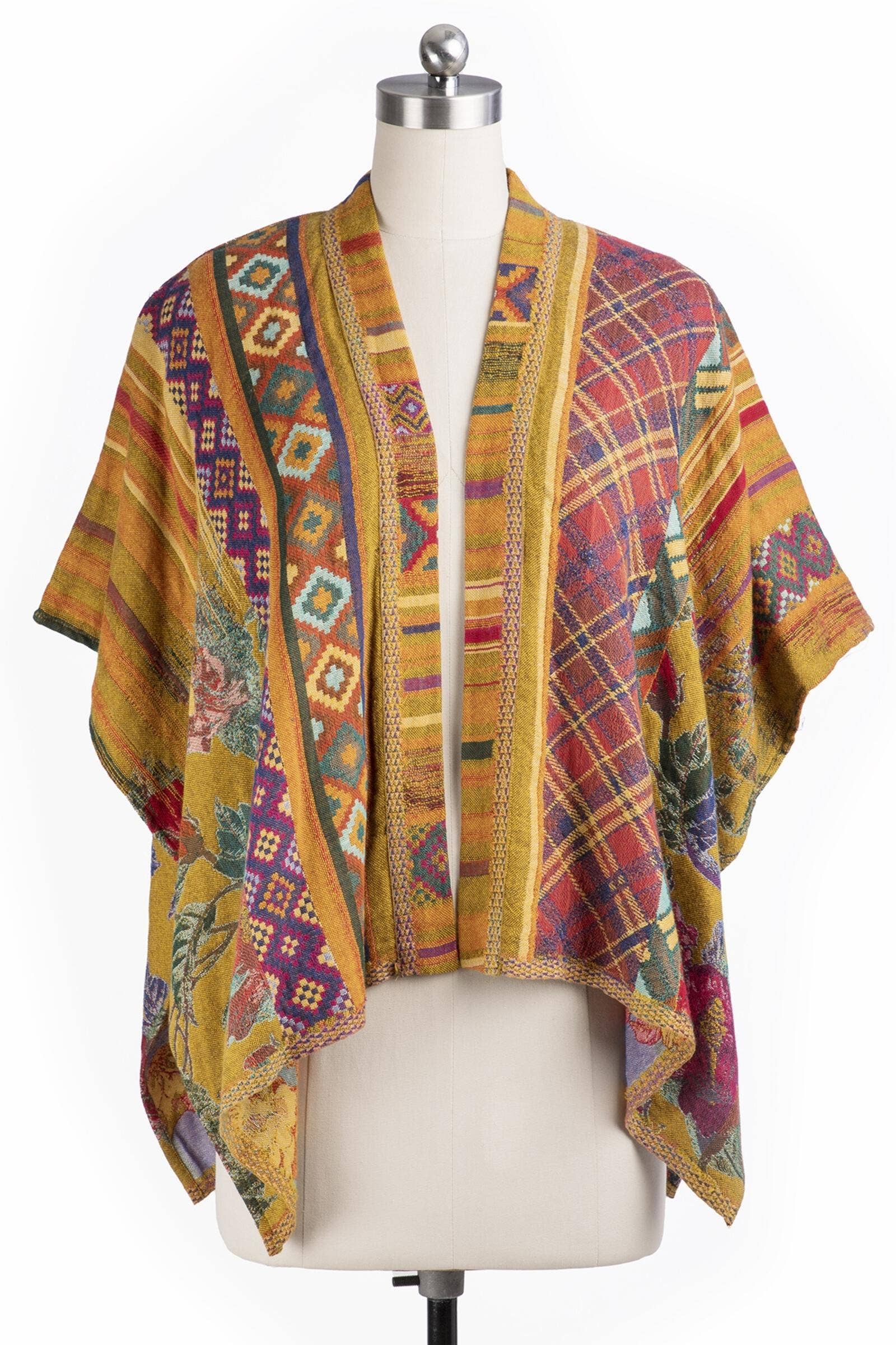 Thalia Floral Geometric Short Open Poncho