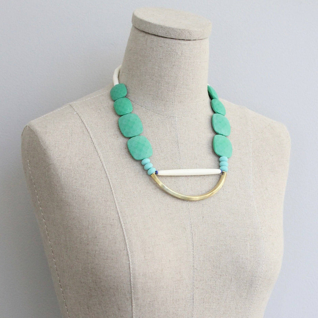Green and turquoise geometric necklace