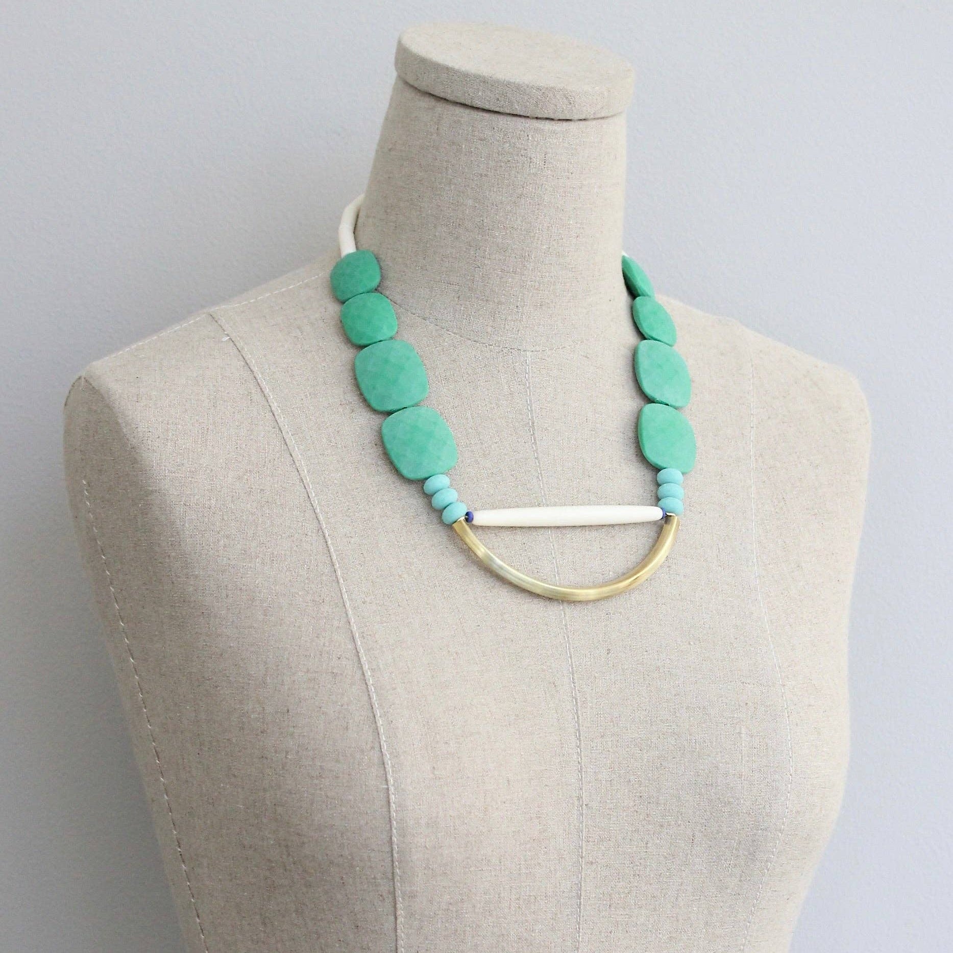 Green and turquoise geometric necklace