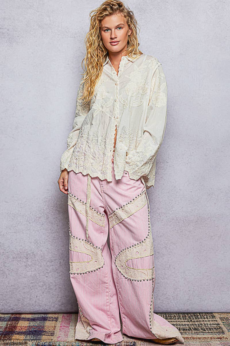 Flora Embroidered Scalloped Top