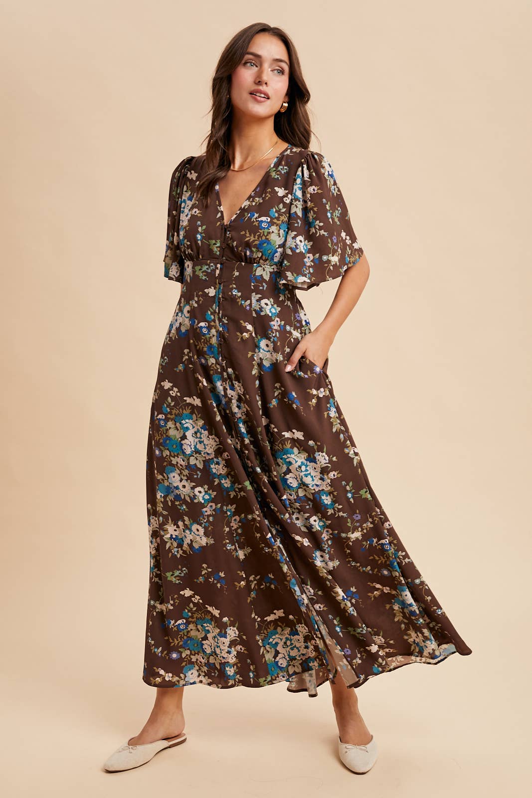 FLORAL FLUTTER BUTTON DOWN MAXI