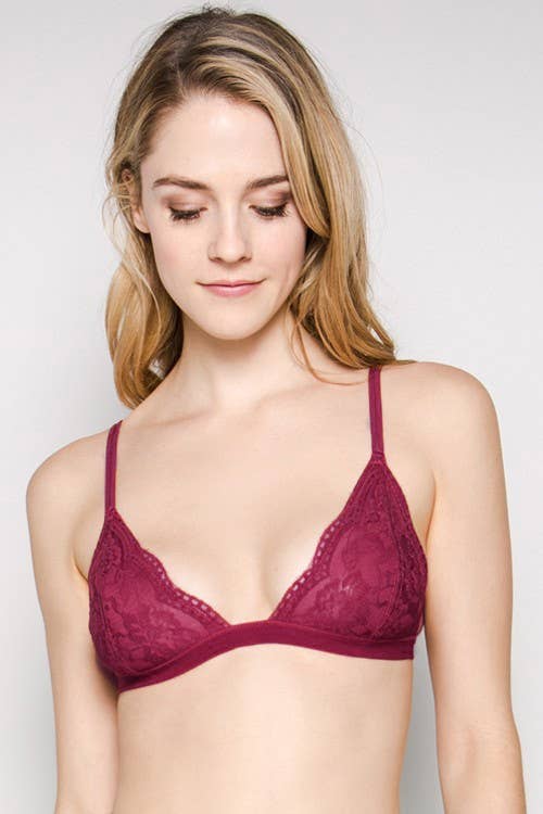 Floral Sheer Lace Triangle Lowcut Mesh Lined Bralette