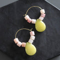 Rhodochrosite and jade hoop earrings