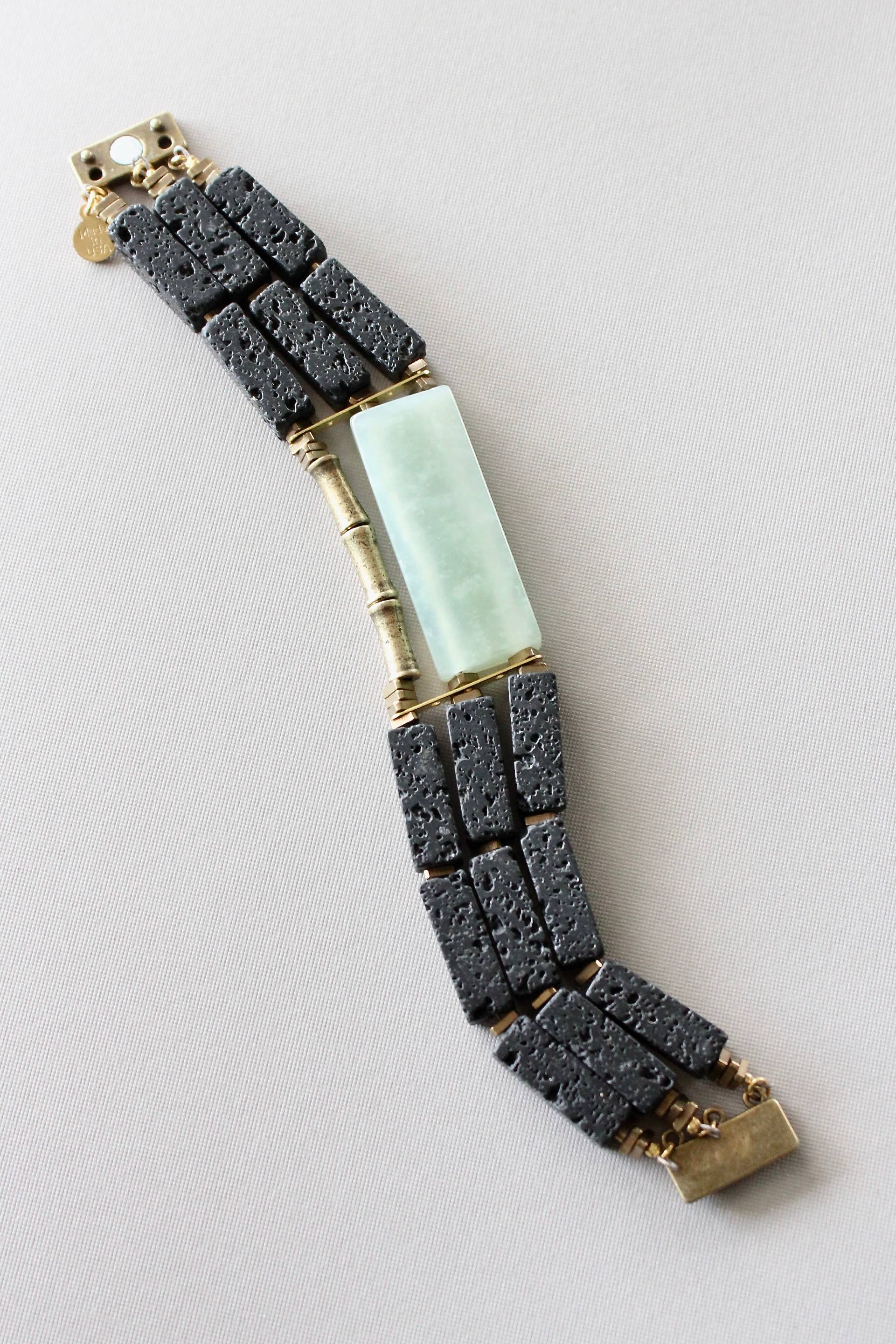 Black stone and jade bracelet