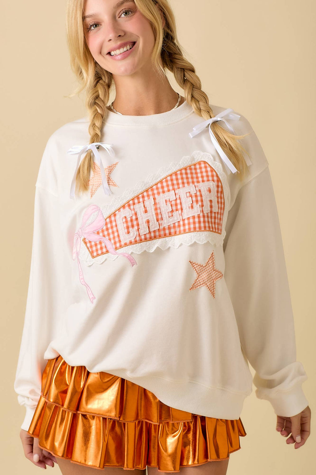 Game Day Cheer Patchwork Long Sleeve Crewneck Top- CLEARANCE