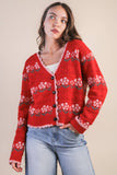 12W3524N-Floral Graphic Detail Knit Sweater Cardigan
