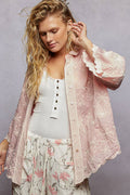 Scalloped Edges Embroidered Floral Half Sleeve Shirt