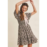 Floral Smocked Mini Dress with Contrast Bow