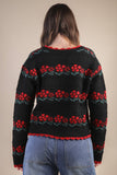 12W3524N-Floral Graphic Detail Knit Sweater Cardigan