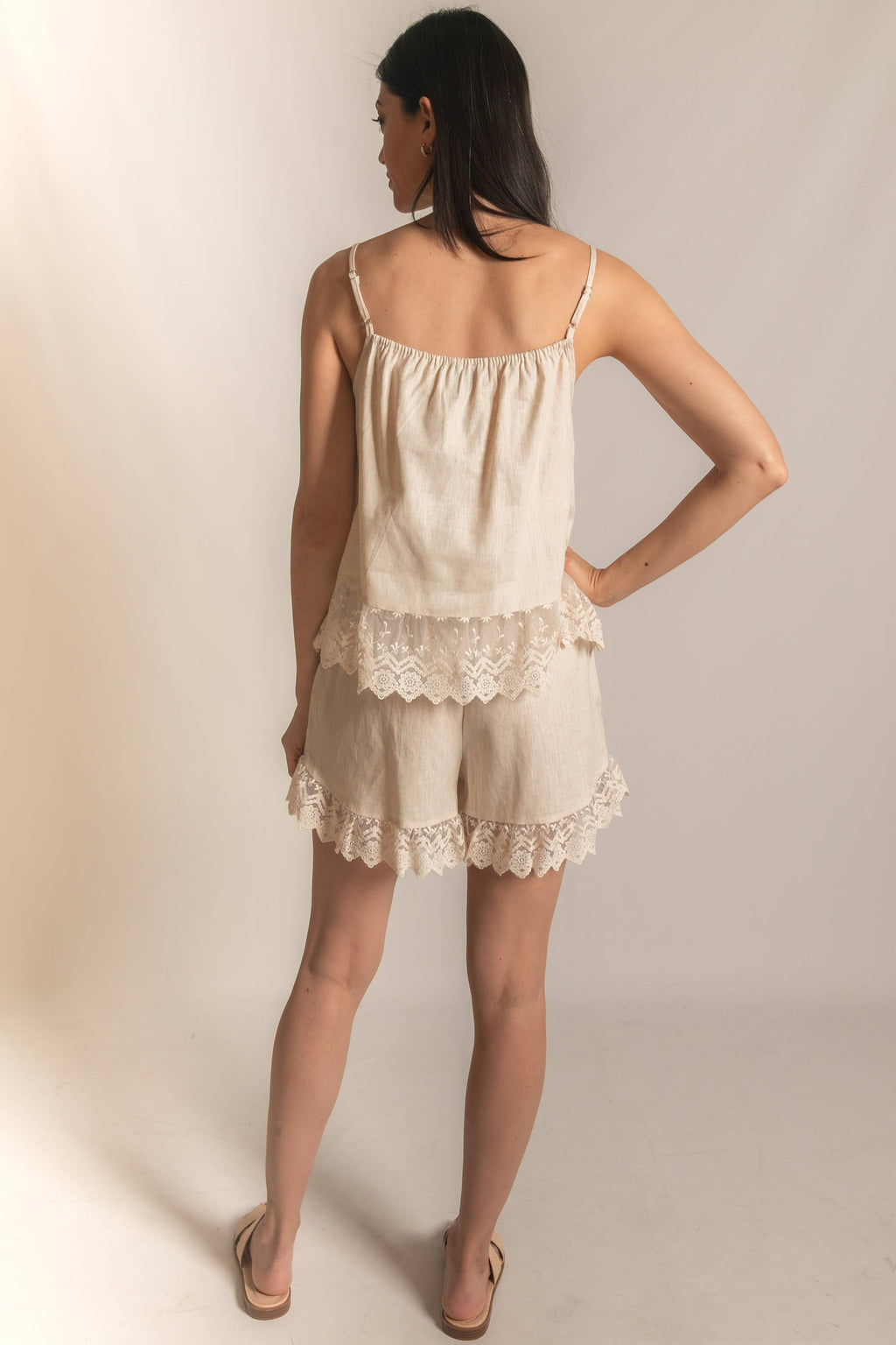 P.CILL Linen Shorts with Lace Contrast