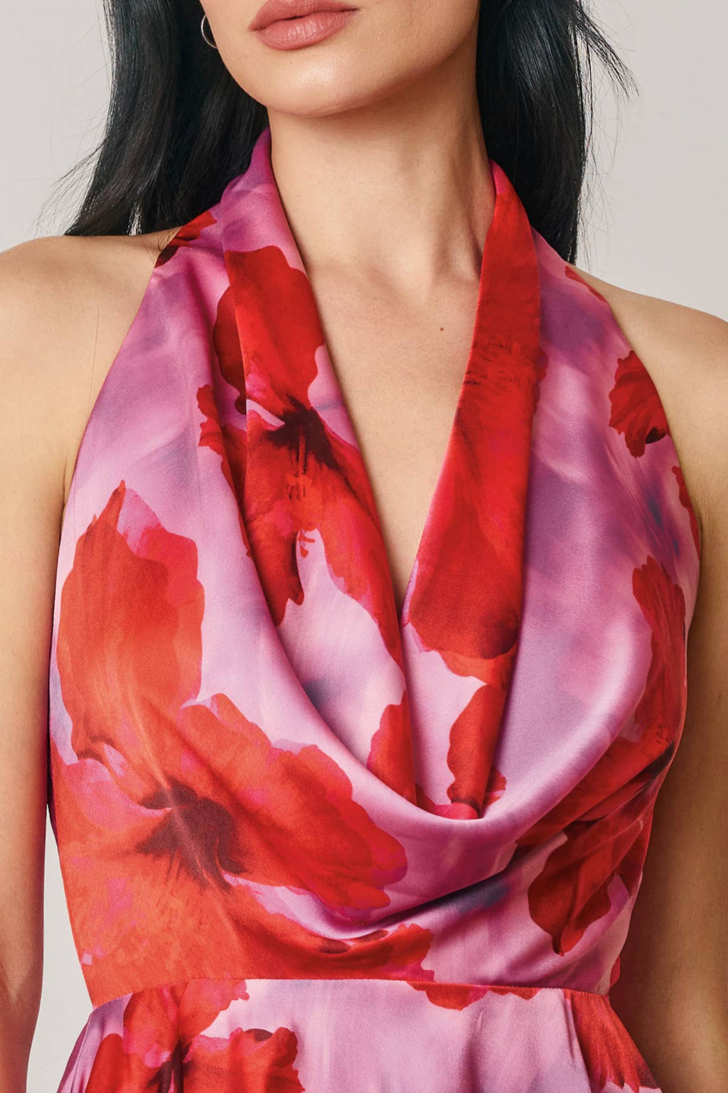 Tropical Floral Draped Halter Neck Mini Dress