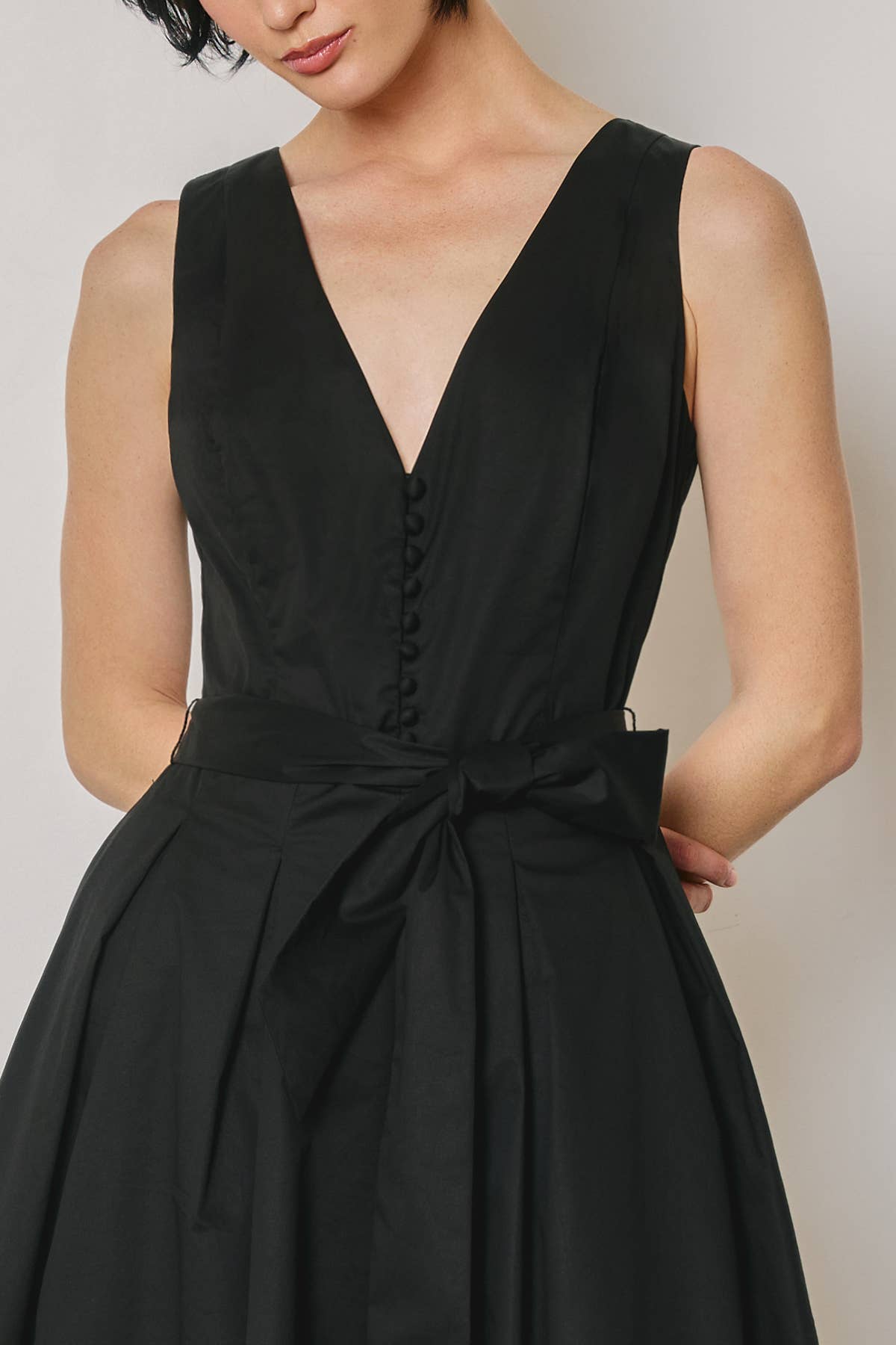Cotton Poplin Tulle Structured Midi Dress