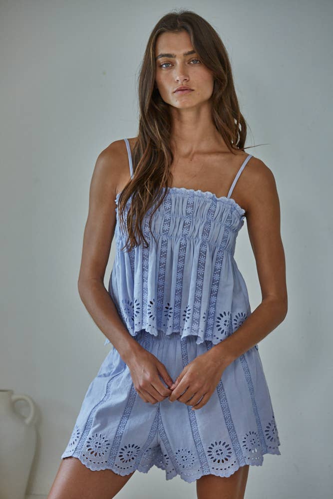 Cotton Eyelet Tube Neck Spaghetti Strap Top