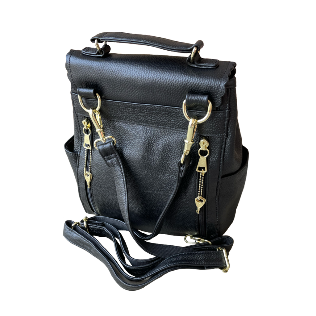 Top grain cowhide leather back pack crossbody shoulder bag
