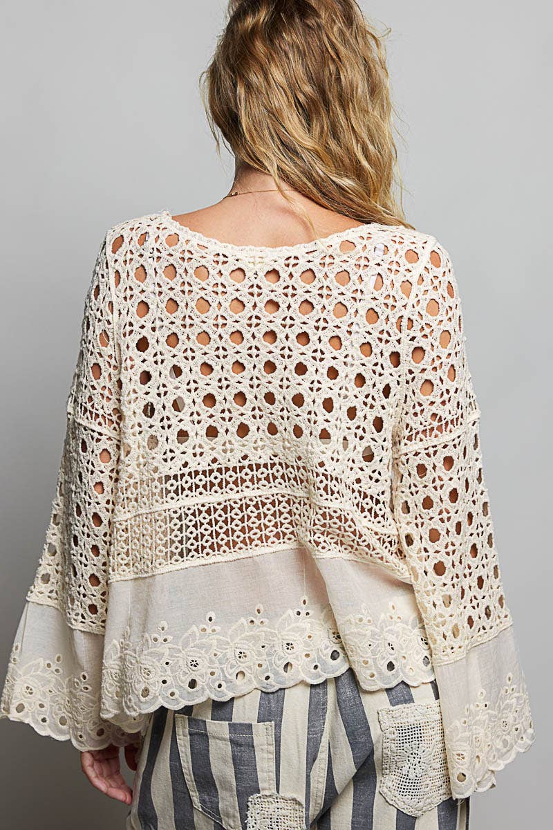 Long Sleeve Round Neck Women Crochet Top
