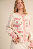 FLORAL RUFFLE SLEEVE SWEATER CARDIGAN MSW11097