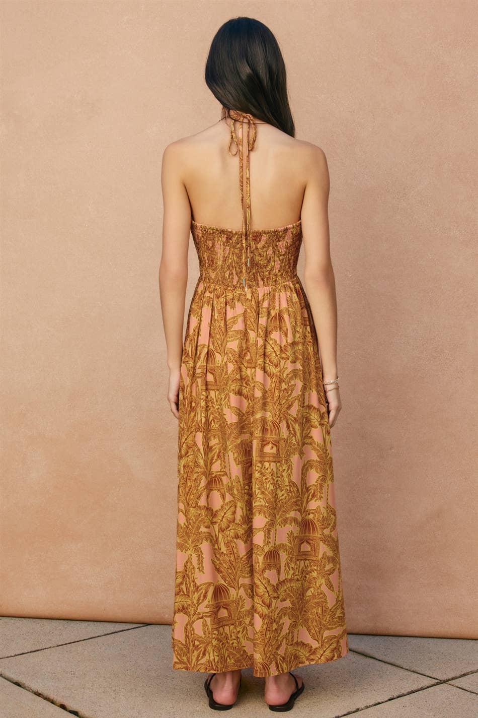 Sunwashed Palm Cut Out Halter Maxi Dress