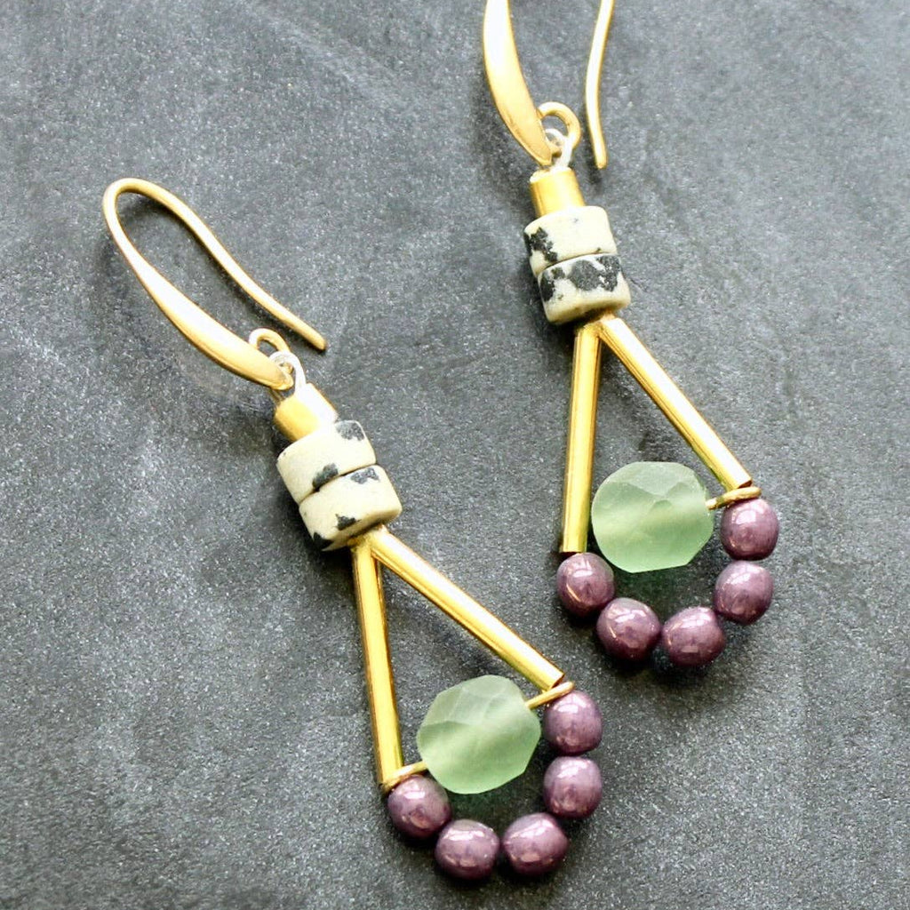 Mini purple and green earrings