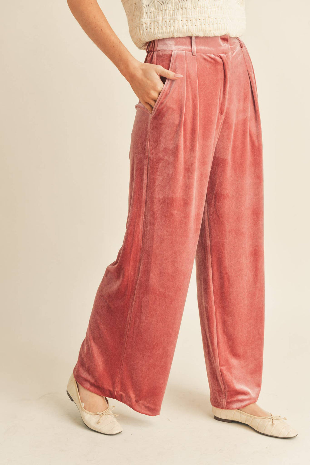 Wide Leg Velvet Trousers- CLEARANCE