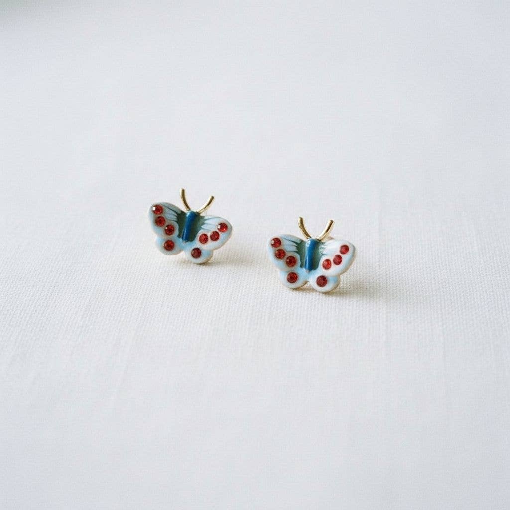 Enamel Butterfly Cubic Zirconia Stud Earrings