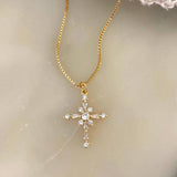 Cross Charm Pendant Glass Gold Plated 18k Gold Filled Chain