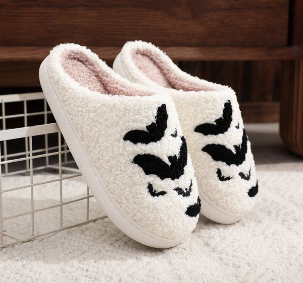 Halloween Bat Fleece Fluffy Home Slippers