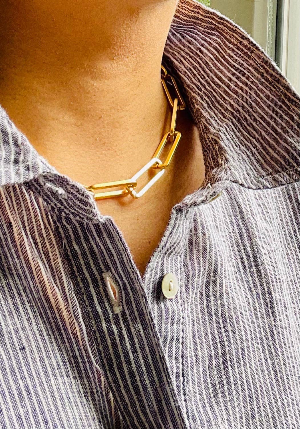 18k matte gold paperclip chain necklace