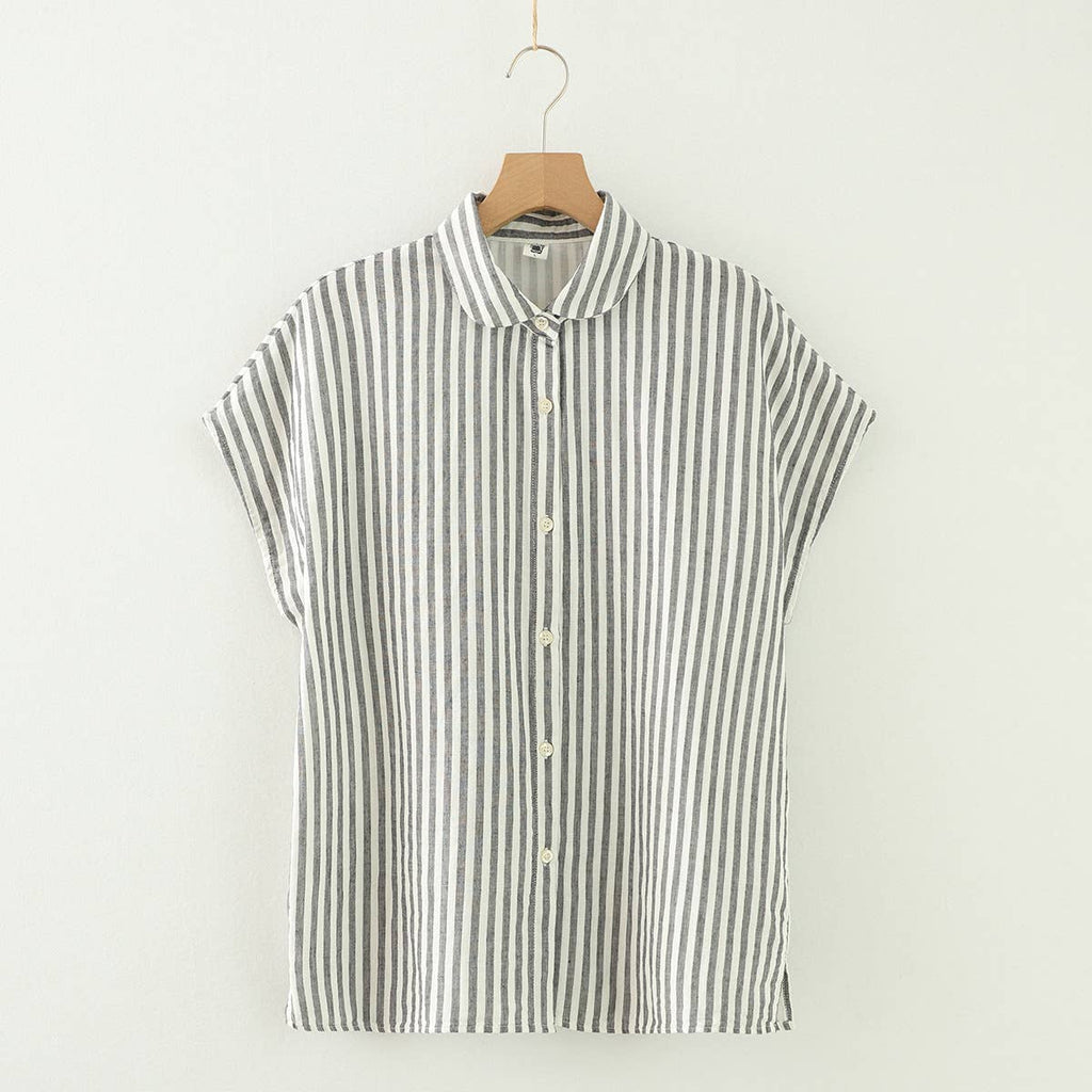 Gingham Soft Muslin Cotton Button-Down cap sleeve blouse