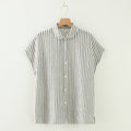 Gingham Soft Muslin Cotton Button-Down cap sleeve blouse