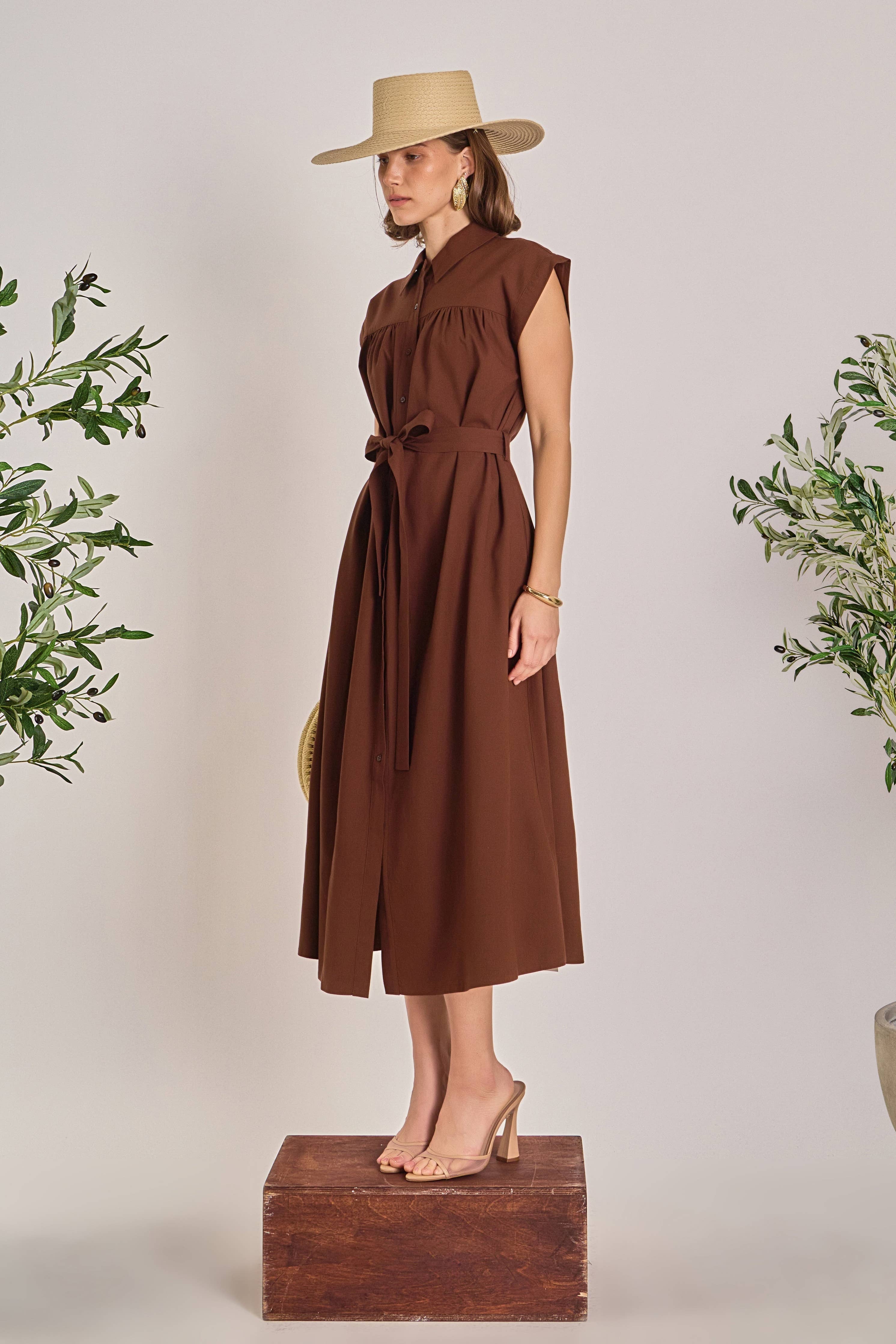 English Factory Women's Linen Belted Midi Dress