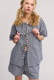 Gingham Open Front Self Tie Top and Shorts Matching Set