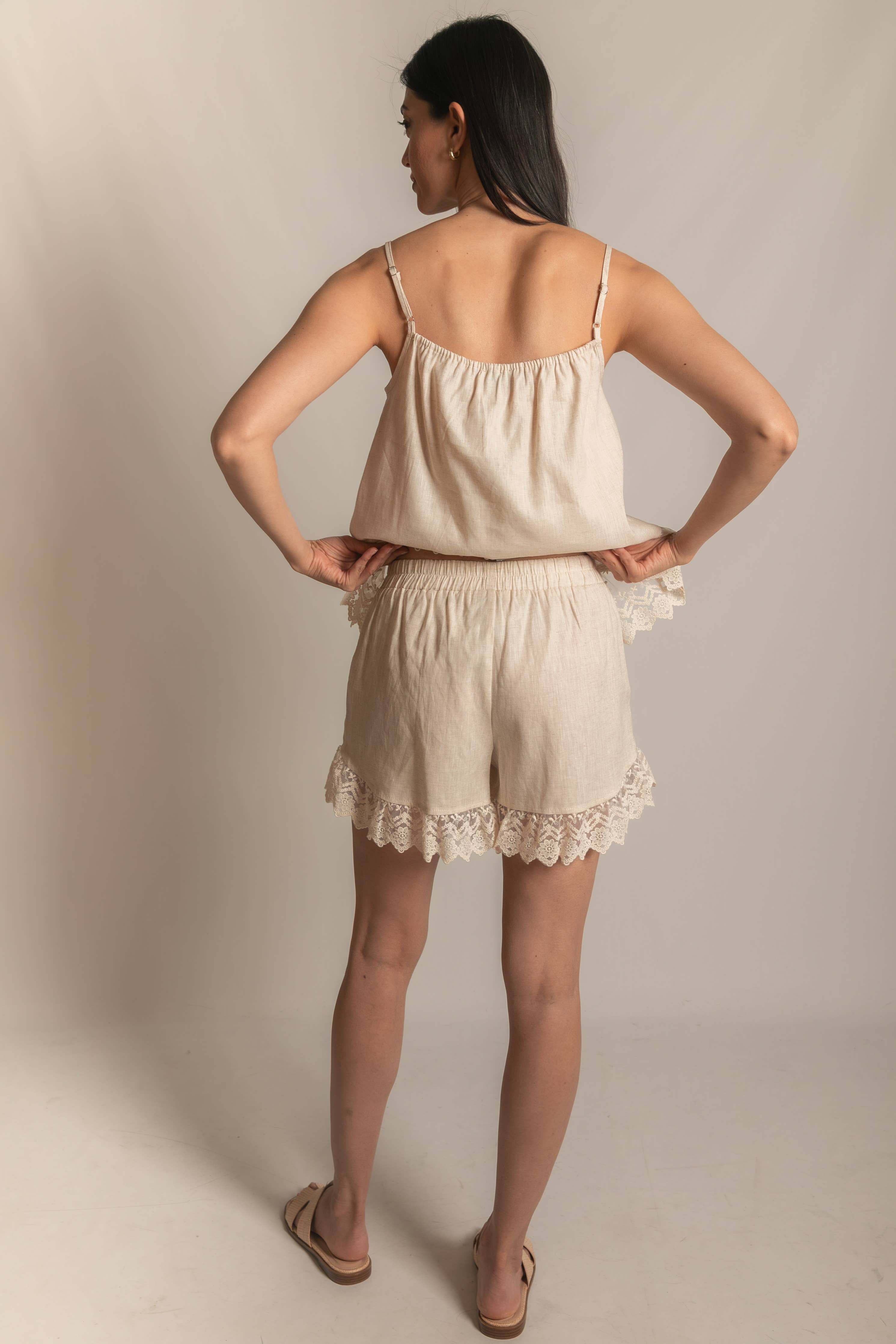 P.CILL Linen Shorts with Lace Contrast