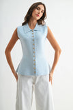 Sleeveless Button-Down Collared Top Vest