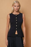 June SLEEVELESS FINE KNIT GOLD BUTTON PEPLUM TOP