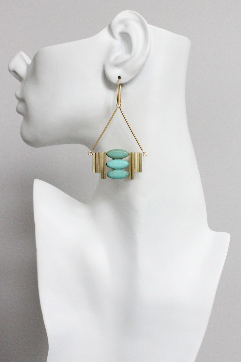 Turquoise and brass Artdeco  earrings