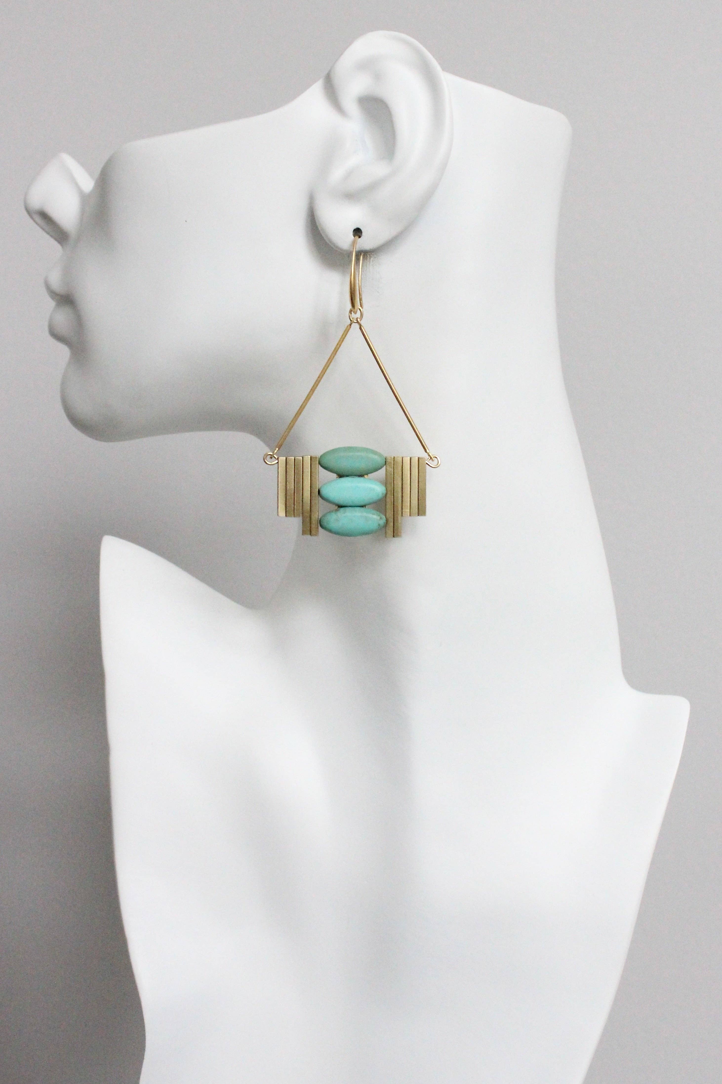 Turquoise and brass Artdeco  earrings