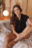 Evergreen Crinkle Collared Button Up