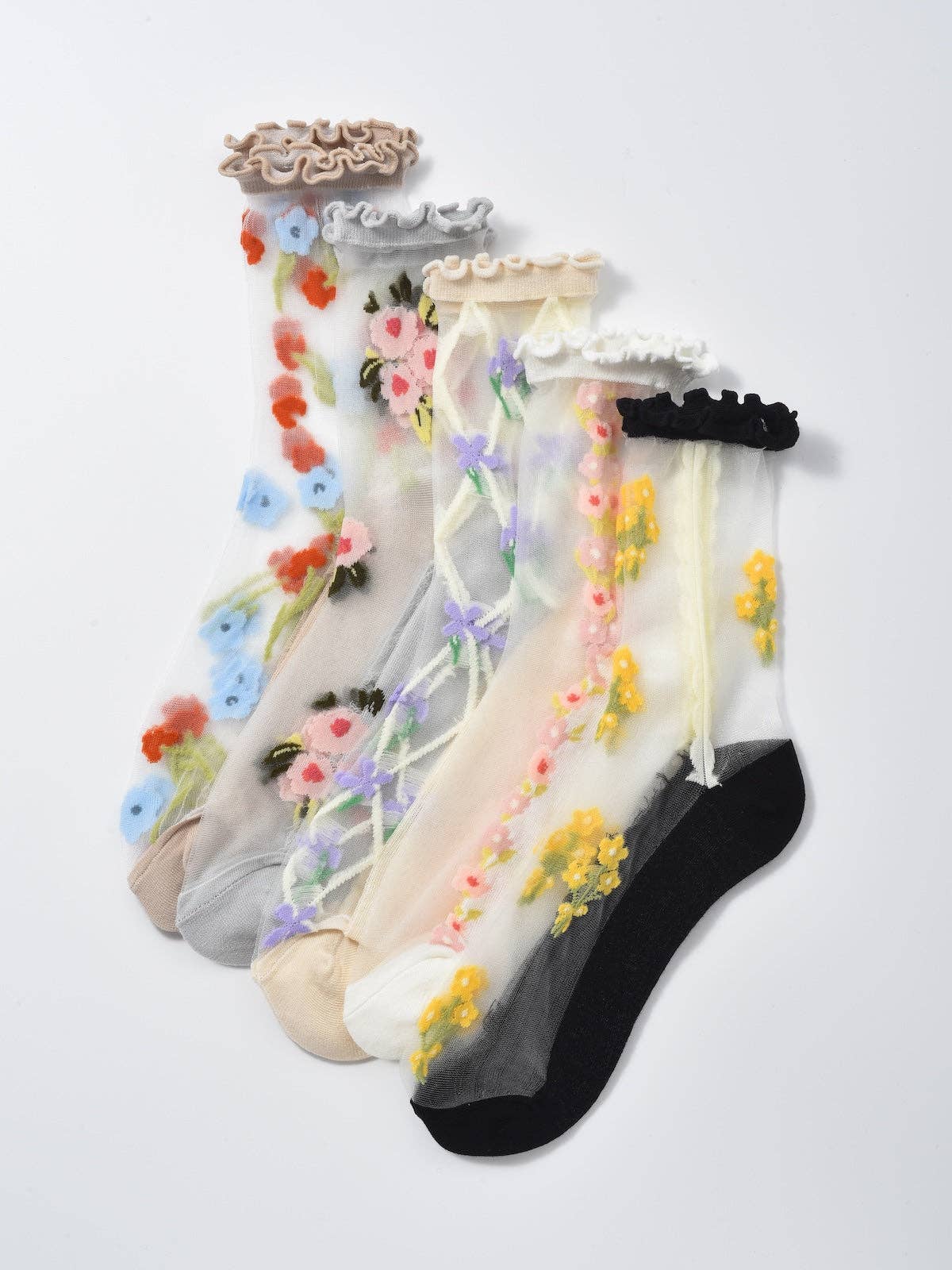 Rufia - Soft Sheer Floral Vine Crew Socks