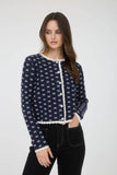 SCALLOP TRIM BUTTON DOWN X PATTERN KNIT CARDIGAN